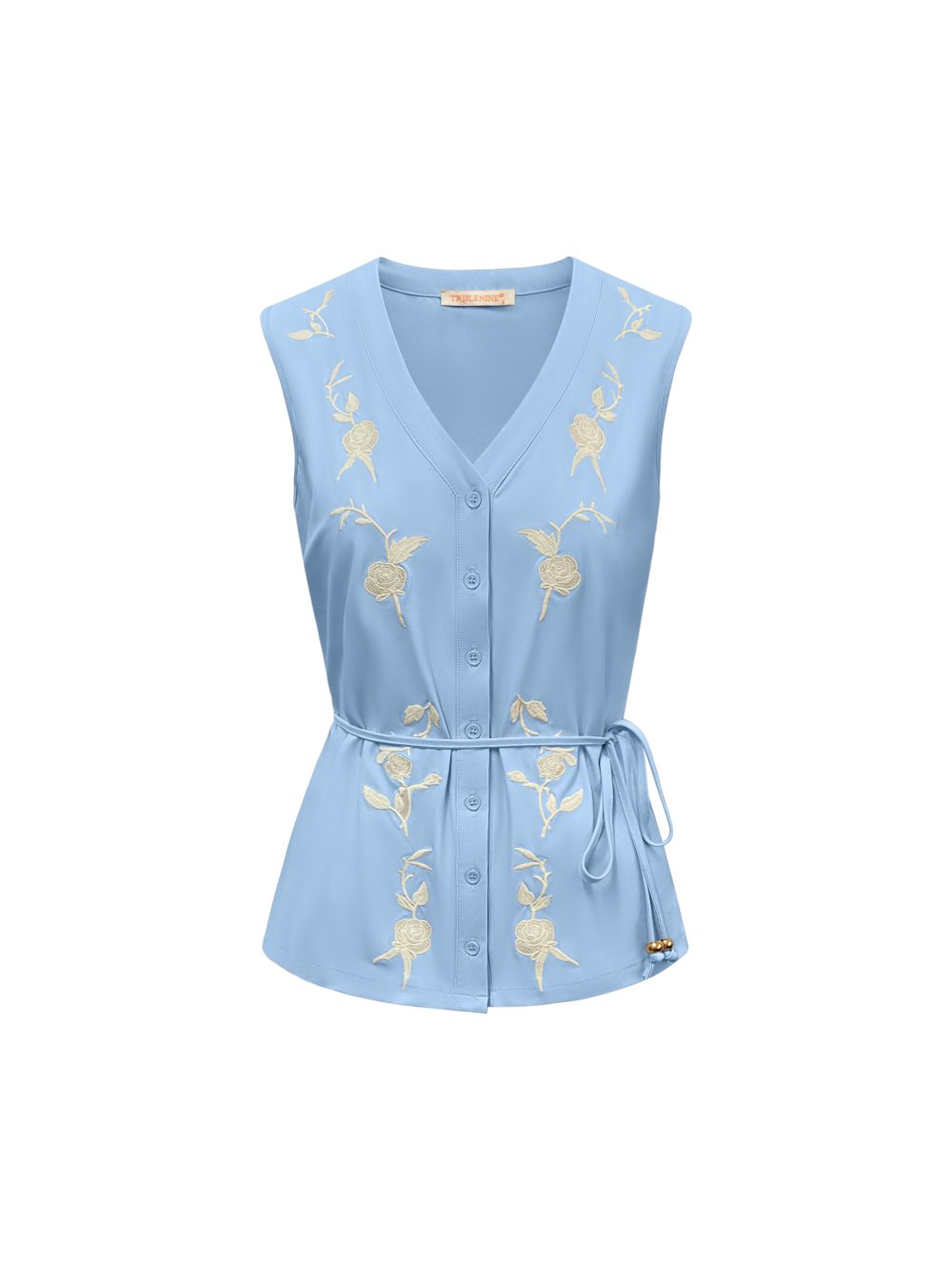 Triple Nine - Blouse cut sleeves with embroidery and cord - L.Blue