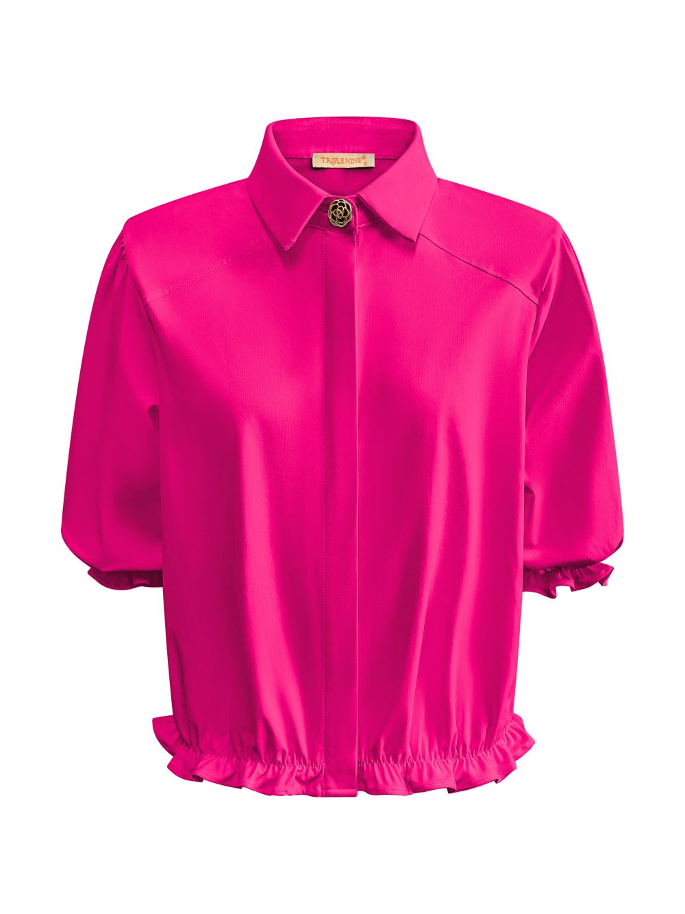 Triple Nine - Blouse with 1 gold button and elastiek - Fuchsia