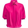 Triple Nine - Blouse with 1 gold button and elastiek - Fuchsia