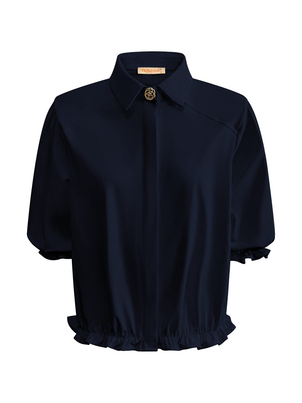 Triple Nine - Blouse with 1 gold button and elastiek - Navy