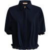 Triple Nine - Blouse with 1 gold button and elastiek - Navy