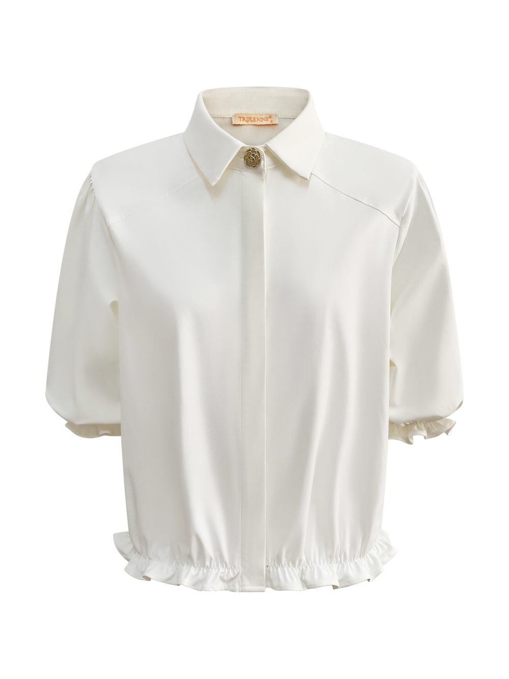 Triple Nine - Blouse with 1 gold button and elastiek - White