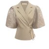 Triple Nine - Blazer short sleeves cross body with satin fabric - Beige