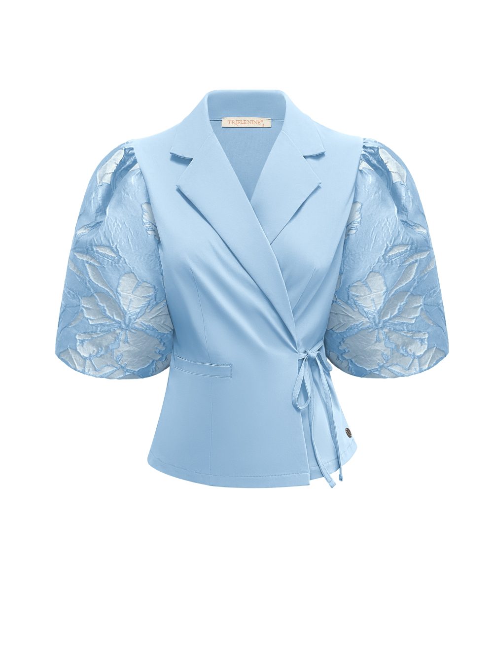 Triple Nine - Blazer short sleeves cross body with satin fabric - L.Blue