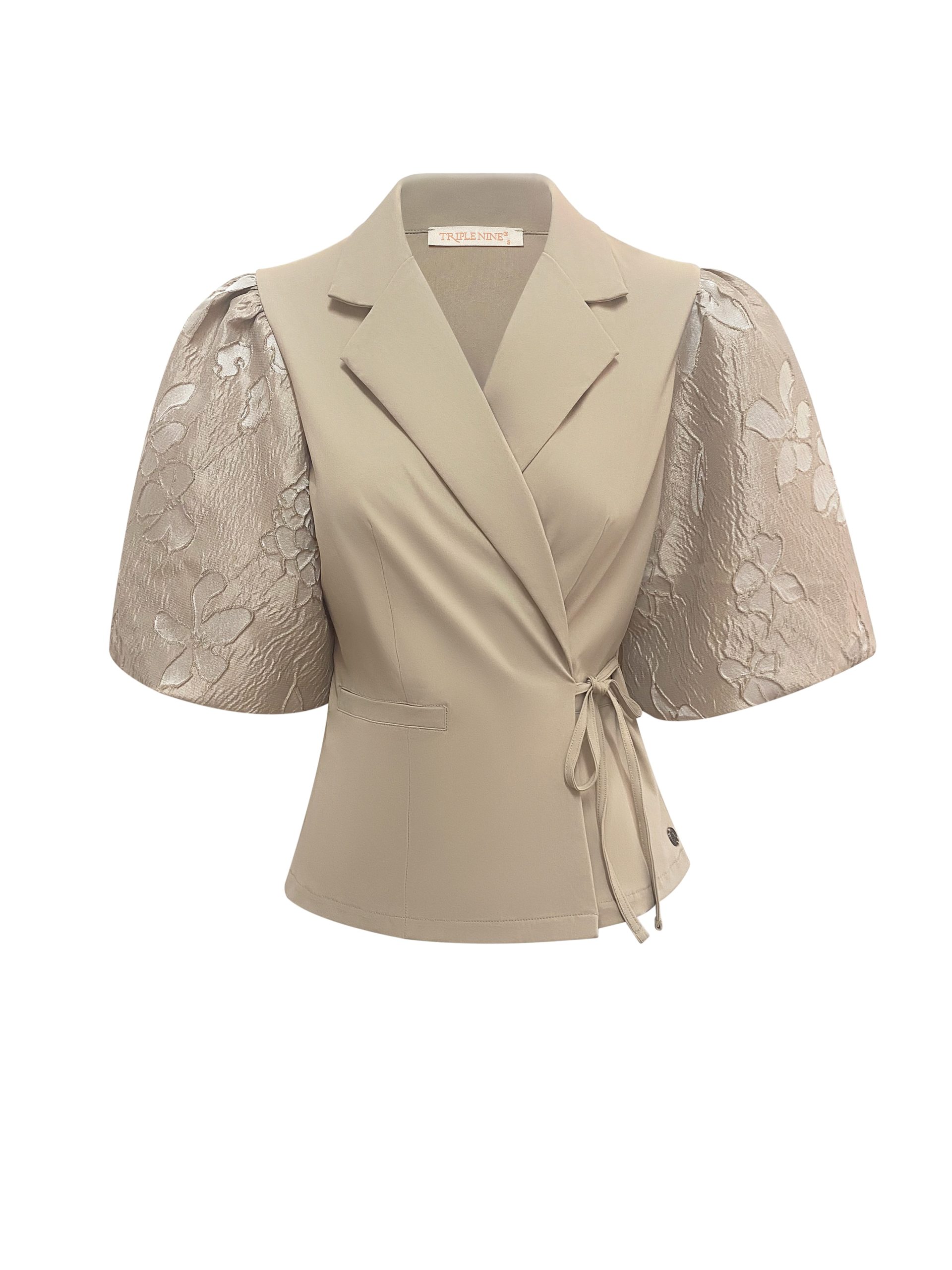 Triple Nine - Blazer short sleeves cross body with satin fabric - Beige