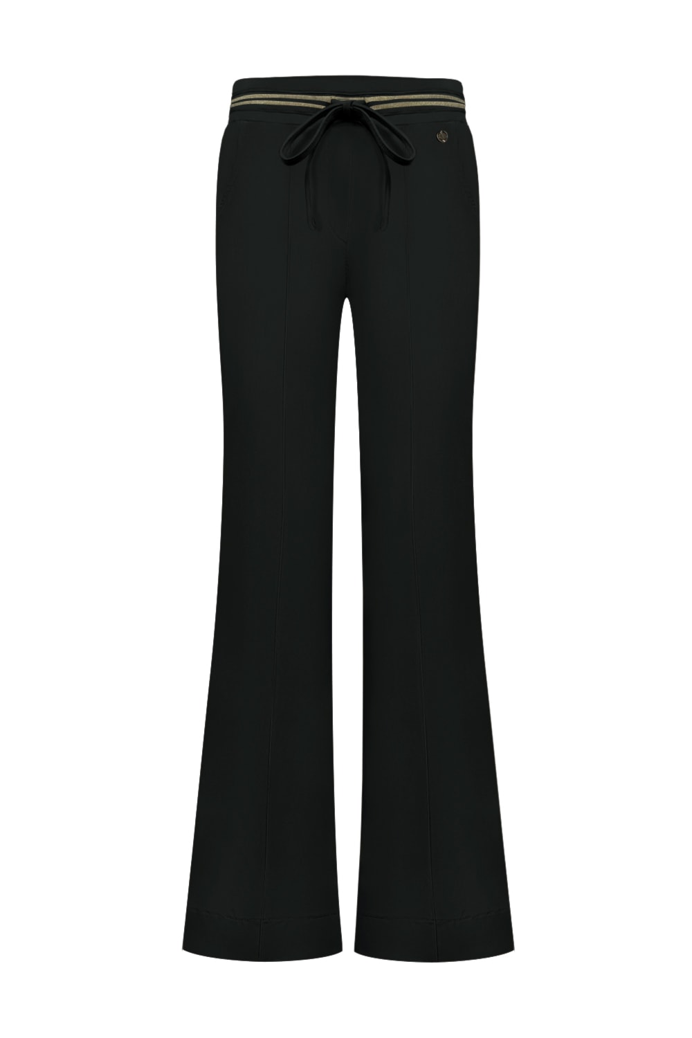 Triple Nine - Pant flared with gold rib belt - Black
