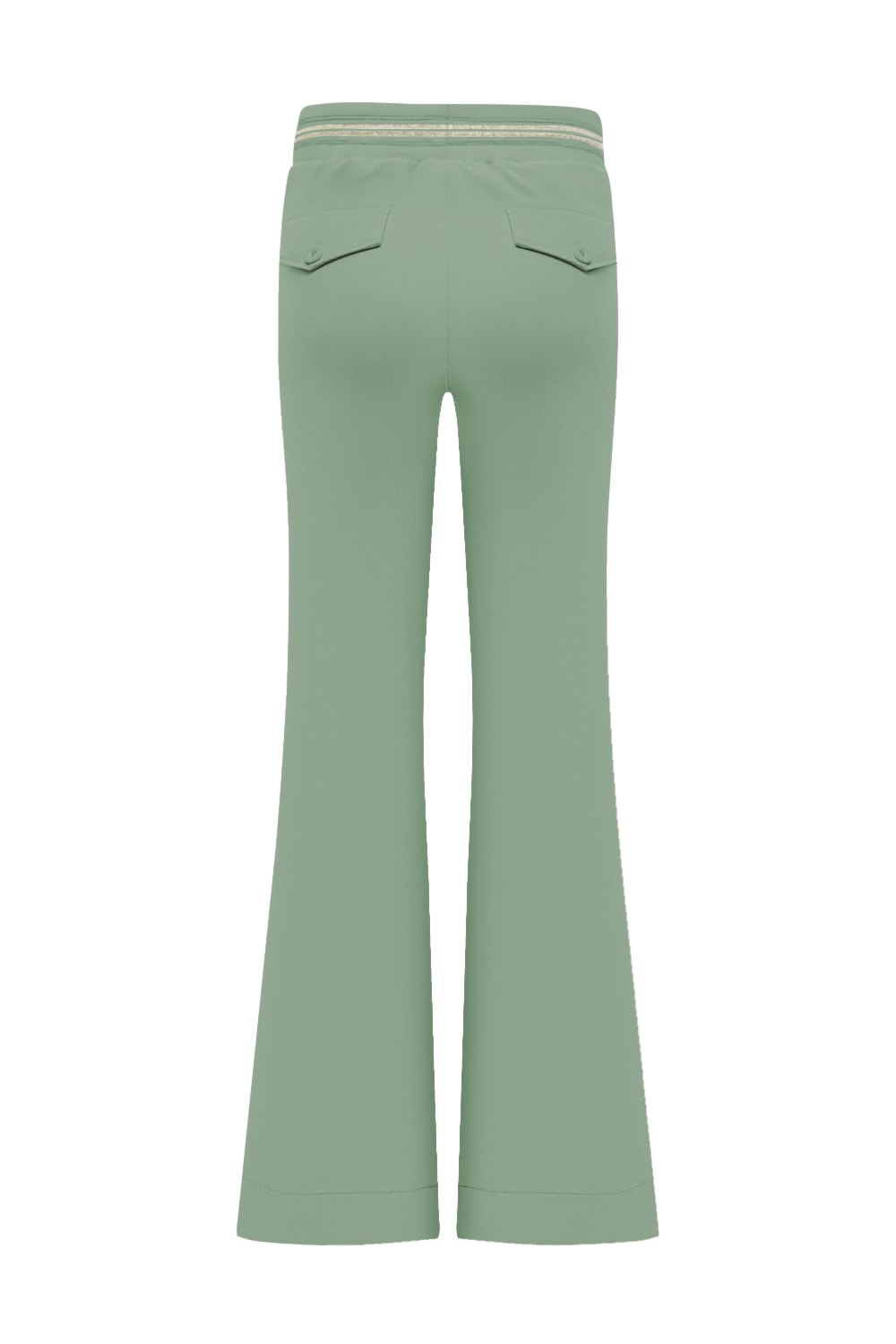 Triple Nine - Pant flared with gold rib belt - Sage green
