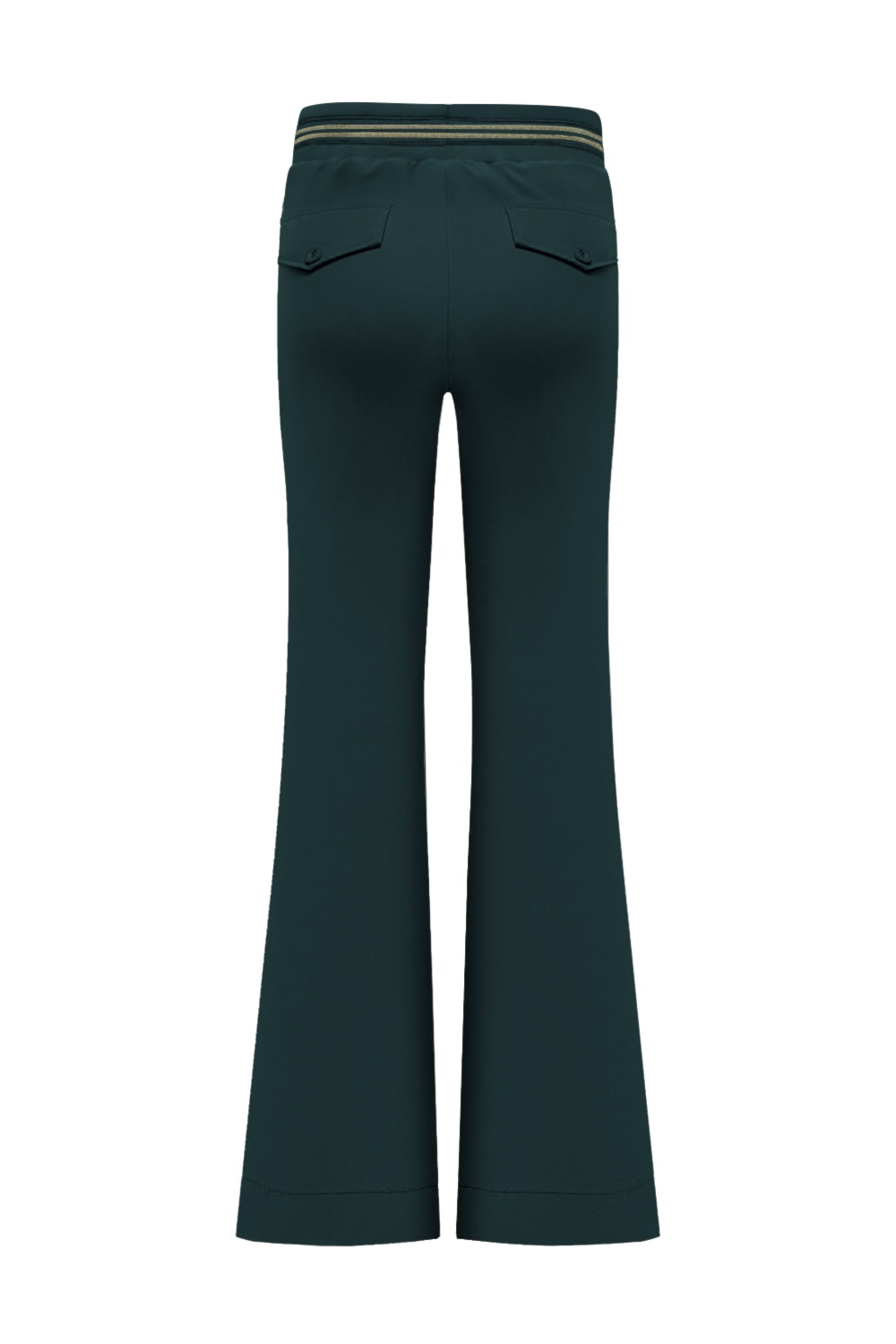 Triple Nine - Pant flared with gold rib belt - Velvet Green