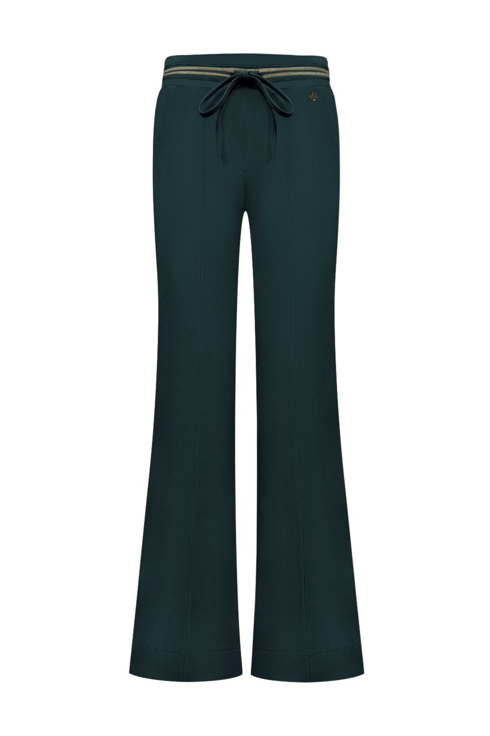 Triple Nine - Pant flared with gold rib belt - Velvet Green