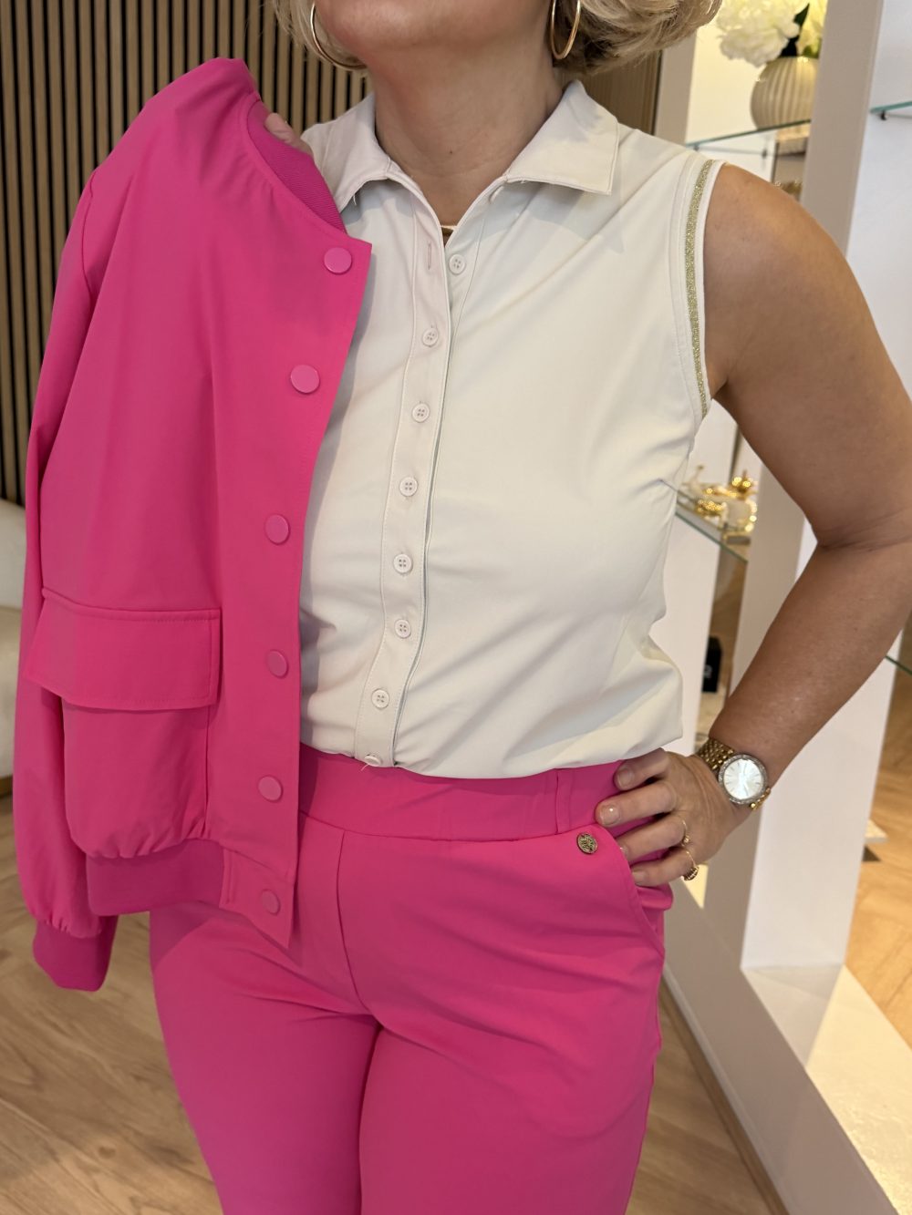 Triple Nine - Bomber Jacket with 2 Pockets - Fuchsia/Triple Nine - Blouse Cut Sleeves Gold Bies - Kit