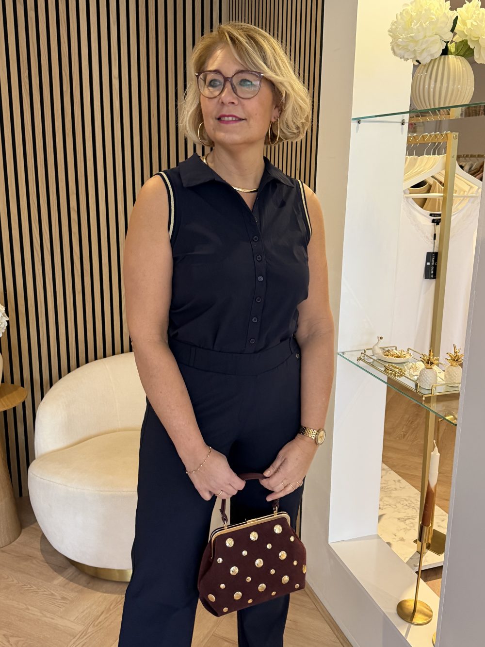 Triple Nine - Blouse Cut Sleeves Gold Bies - Navy