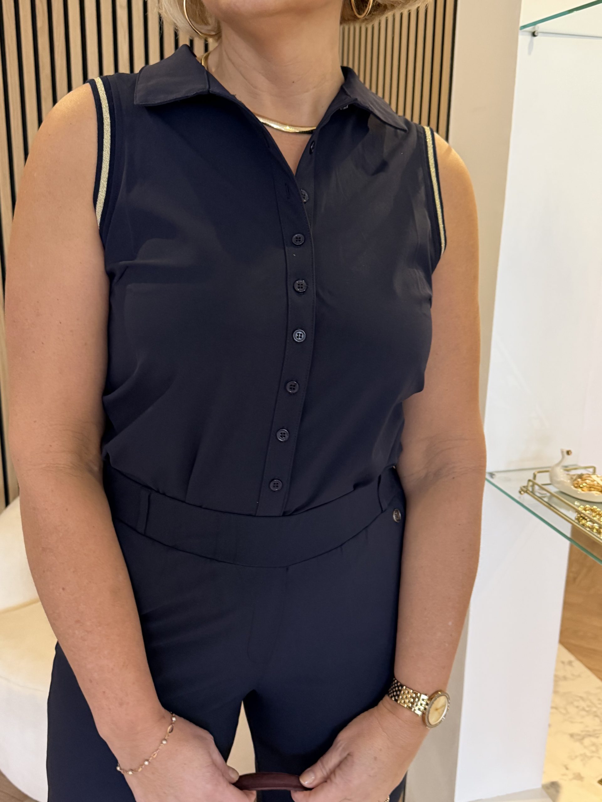 Triple Nine - Blouse Cut Sleeves Gold Bies - Navy