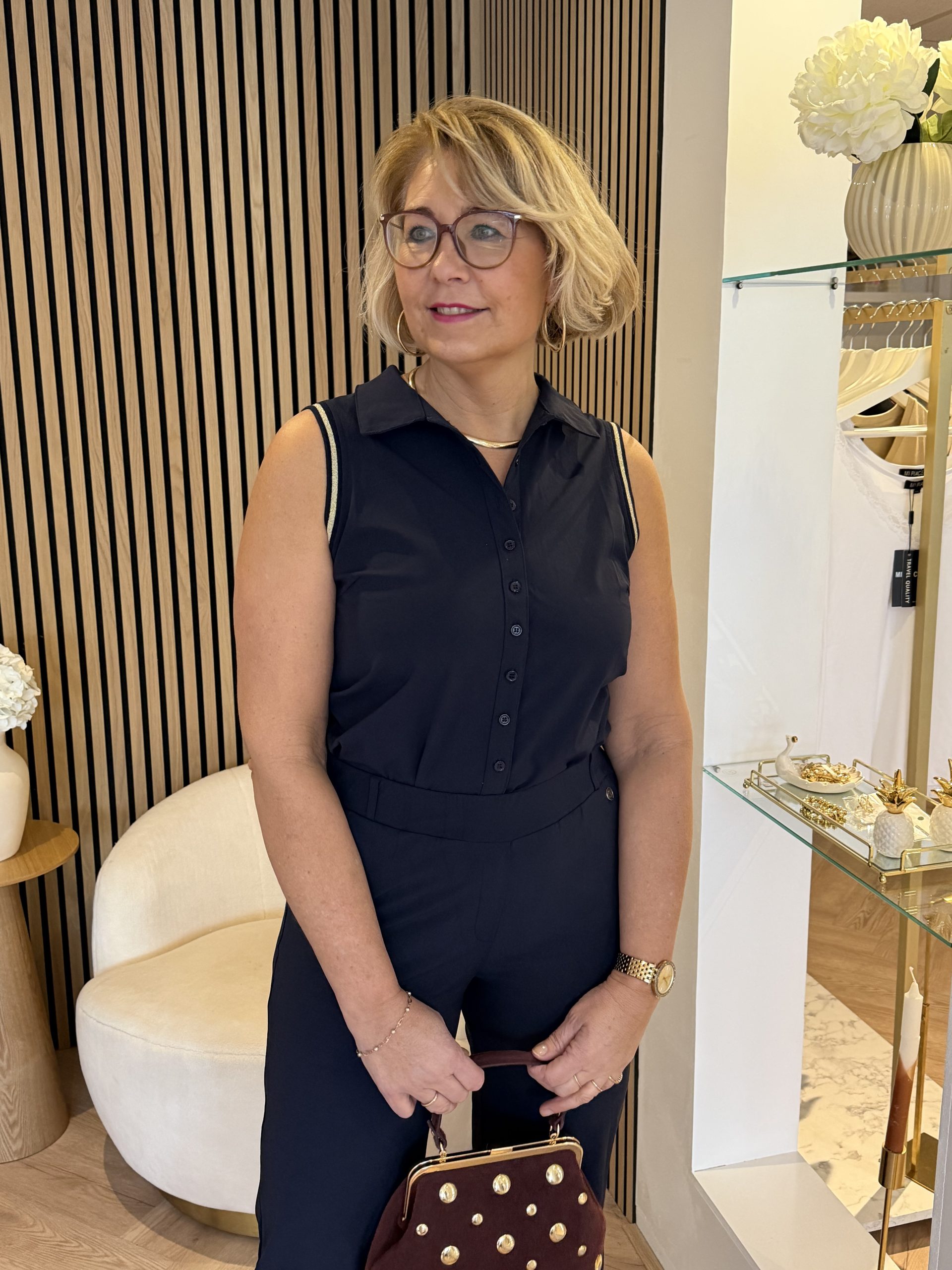 Triple Nine - Blouse Cut Sleeves Gold Bies - Navy