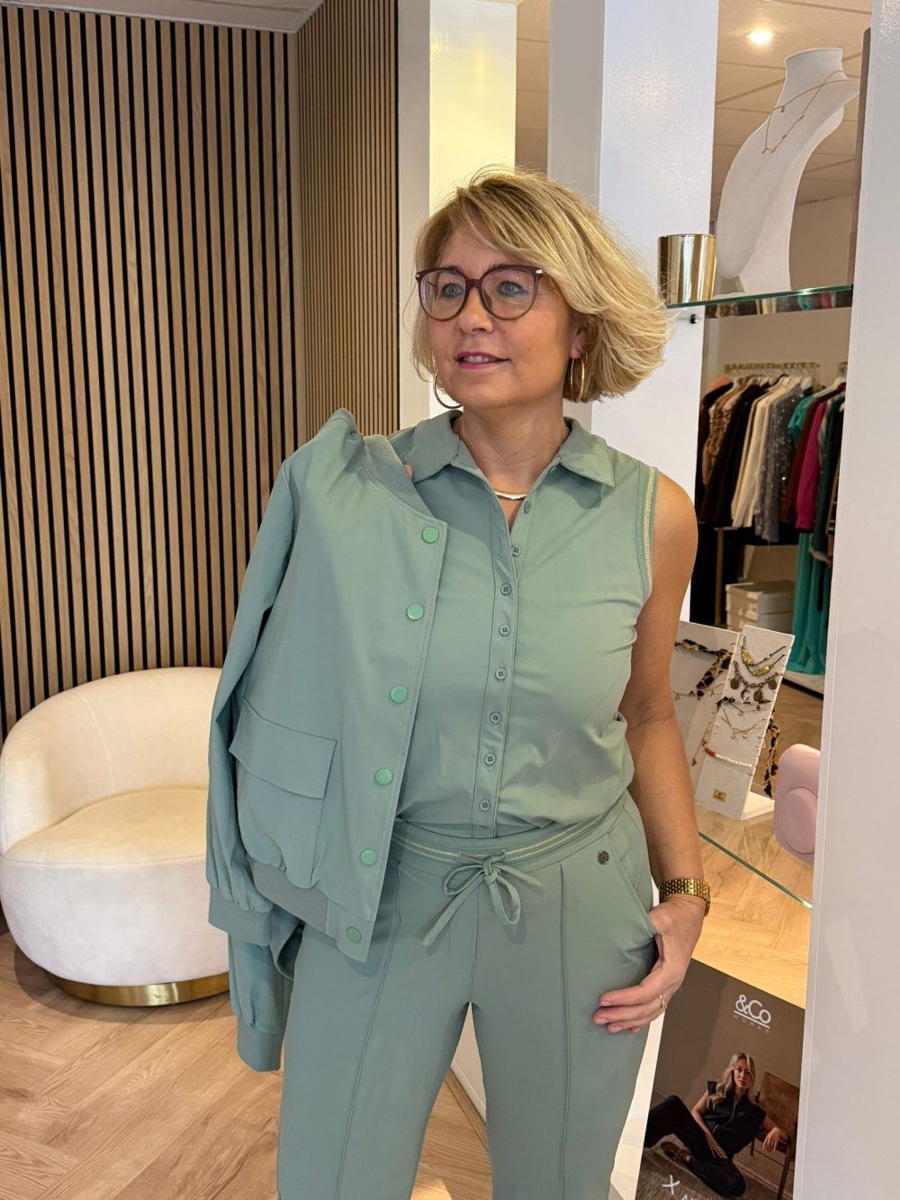 Triple Nine - Blouse Cut Sleeves Gold Bies - Sage Green