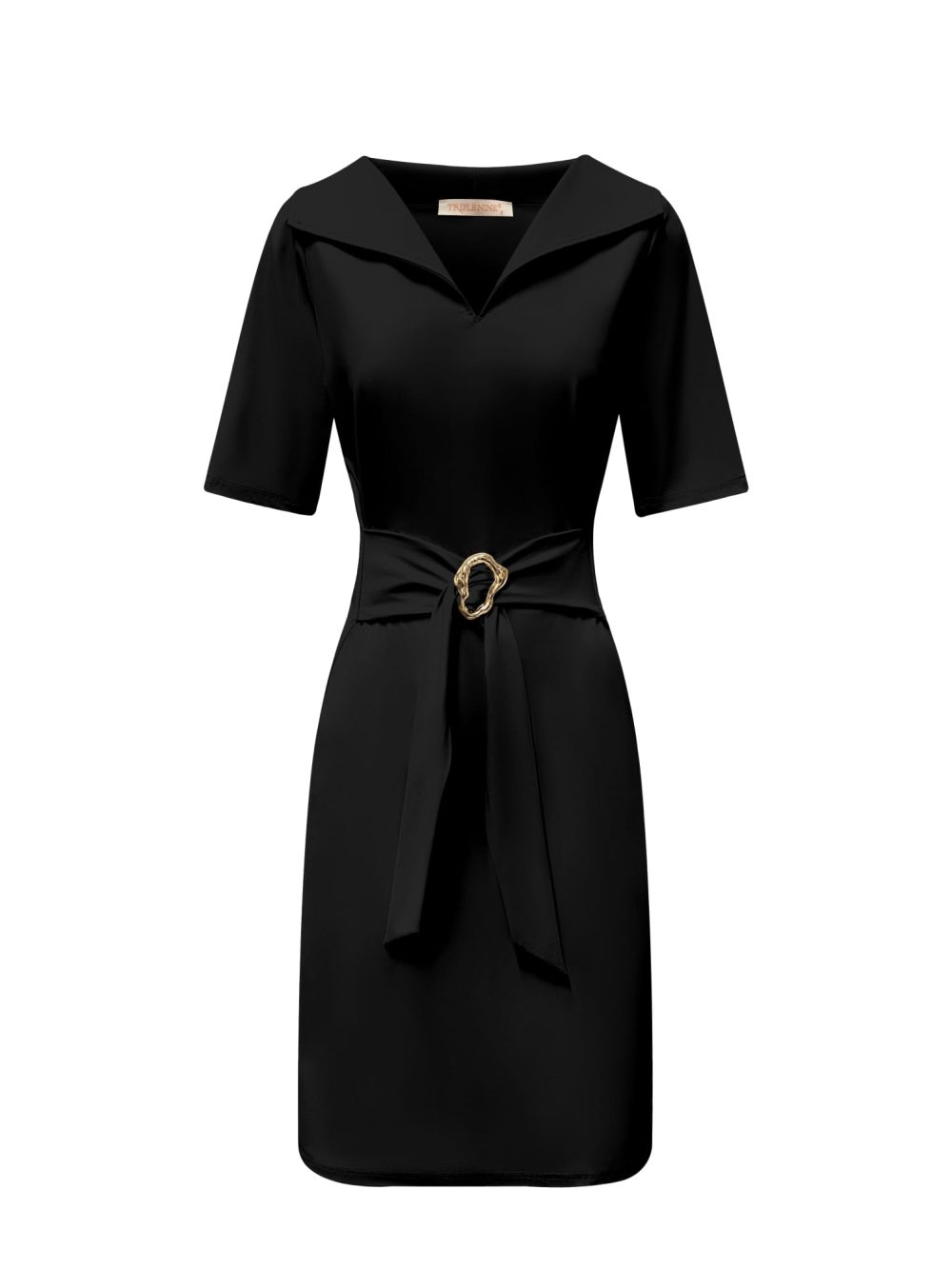 Triple Nine - Dress with broad collar and belt - Black
