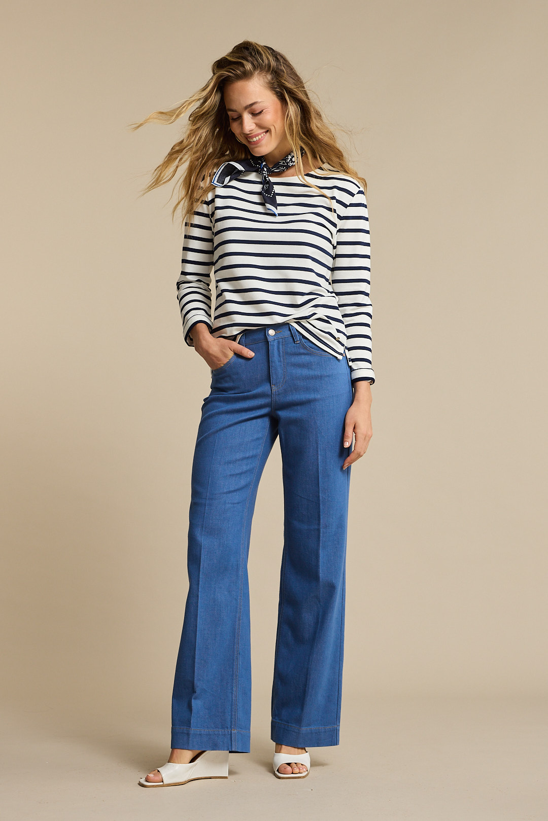 Red Button - Terry Stripe & Scarf - Darkblue