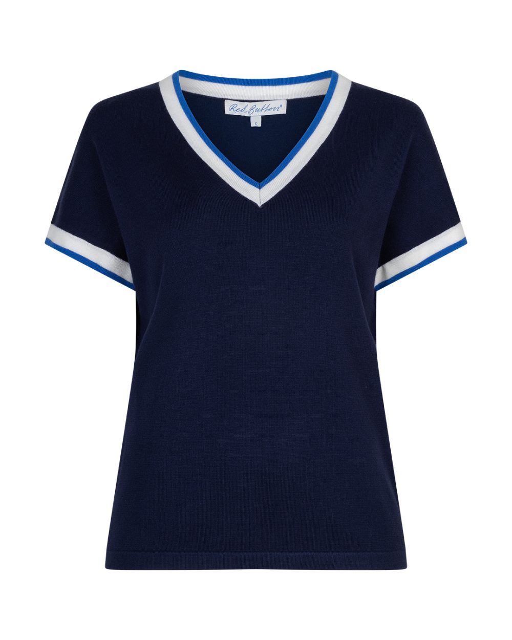 Red Button - Jerry V-neck Striped Rib - darkblue