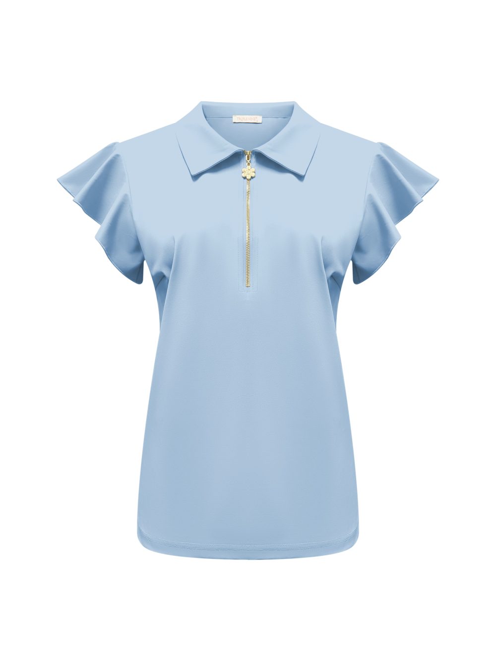 Triple Nine - Top with collar and zip and ruche sleeves - L.Blue