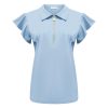 Triple Nine - Top with collar and zip and ruche sleeves - L.Blue