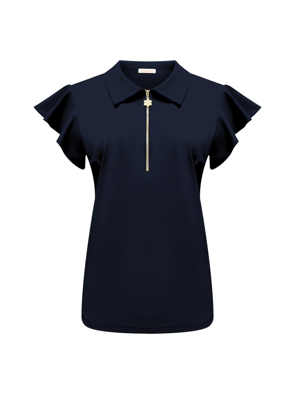 Triple Nine - Top with collar and zip and ruche sleeves - Navy