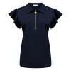 Triple Nine - Top with collar and zip and ruche sleeves - Navy