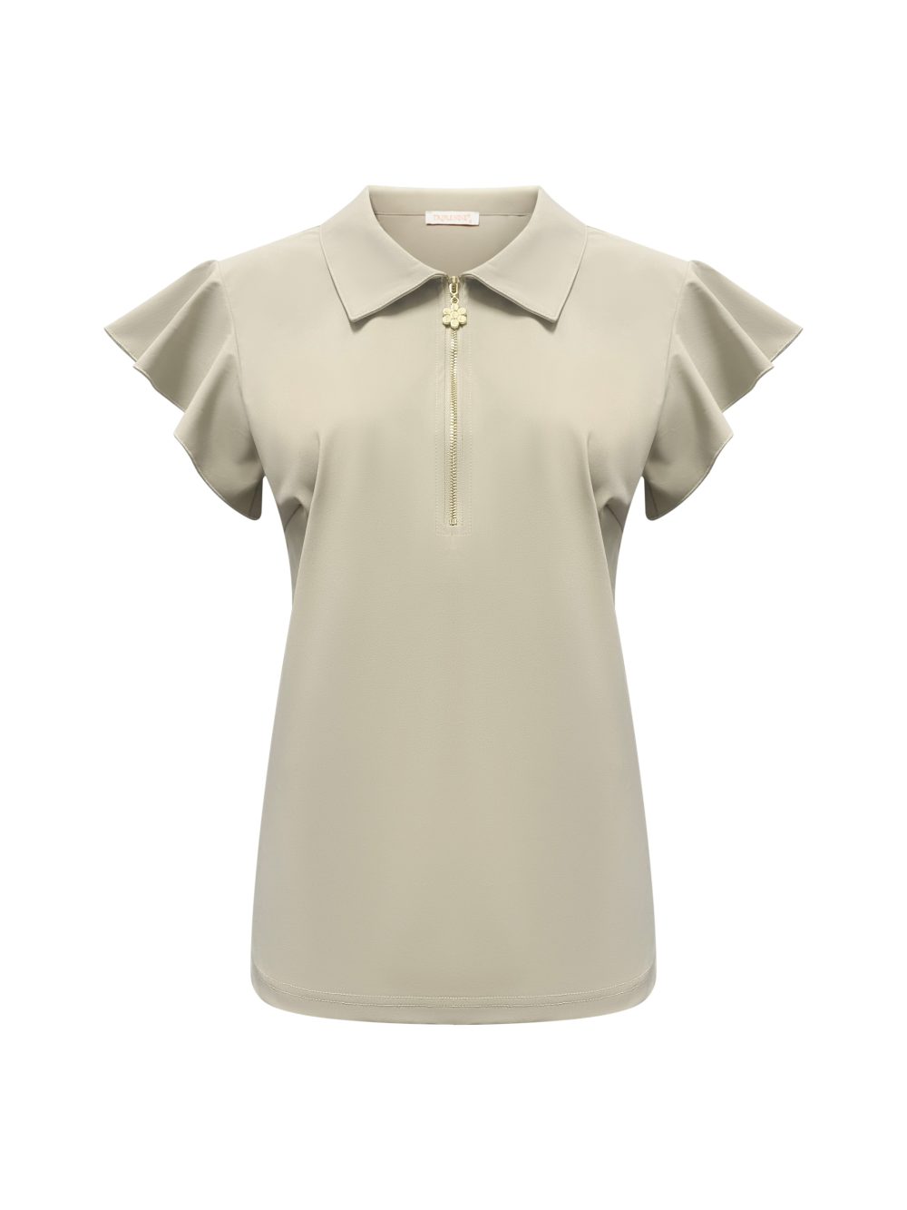 Triple Nine - Top with collar and zip and ruche sleeves - Beige
