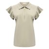 Triple Nine - Top with collar and zip and ruche sleeves - Beige