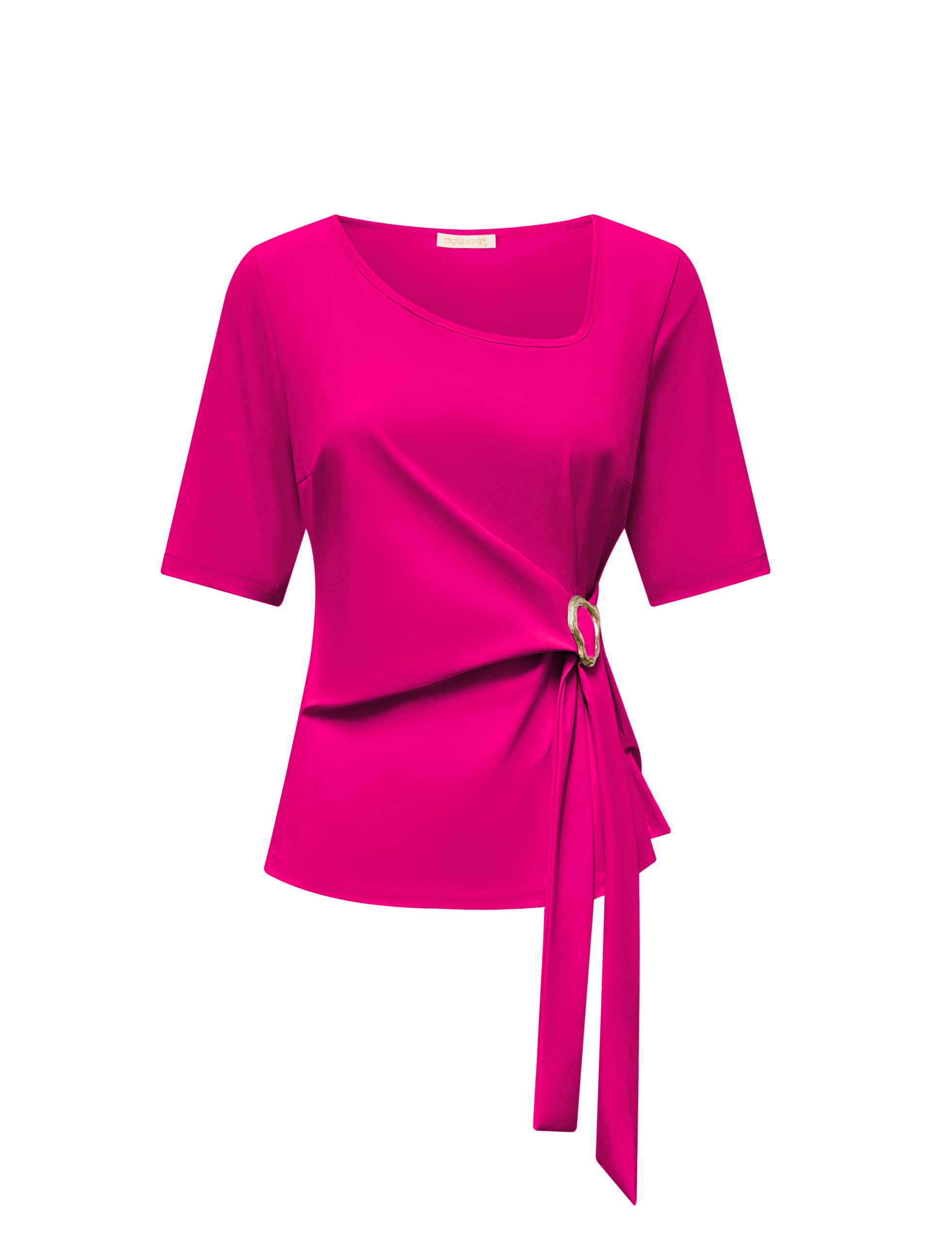 Triple Nine - Top short sleeves with new square neck and strik - Fuchsia