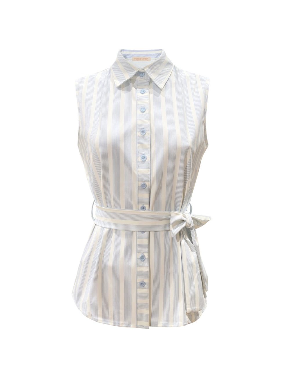 Triple Nine - Blouse cut sleeves with stripes and belt - L.Blue