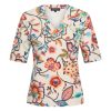 Mi Piace - T Shirt V Neck Embroidered Bloom Print - Multicolour - 1