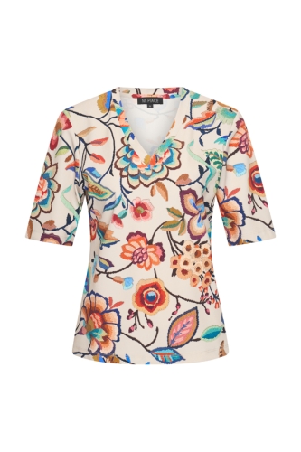 Mi Piace - T Shirt V Neck Embroidered Bloom Print - Multicolour - 1