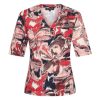 Mi Piace - T Shirt V Neck Wild Flower Print - Red - 1