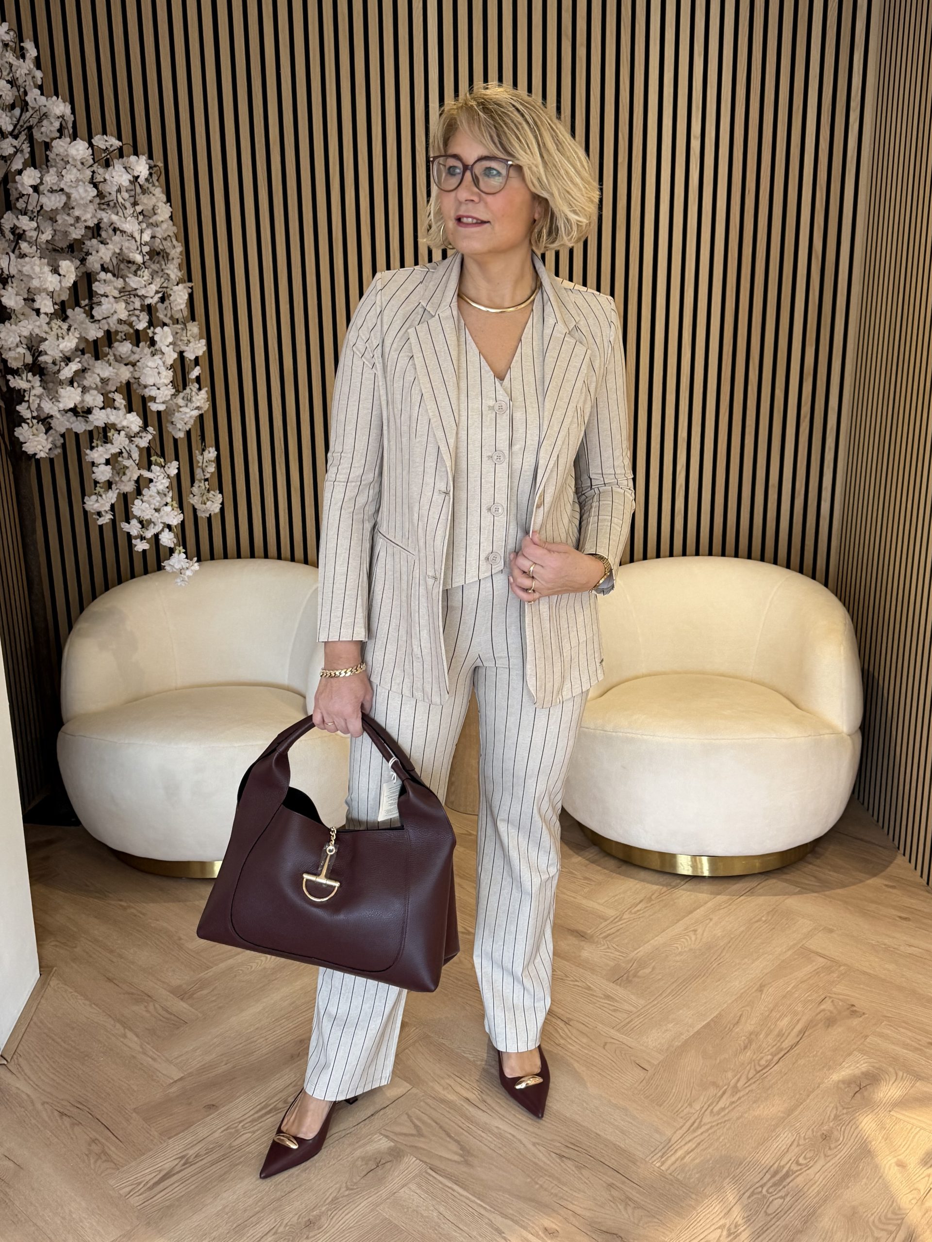 Mi Piace - Blazer Classic Stripe Print - Latte