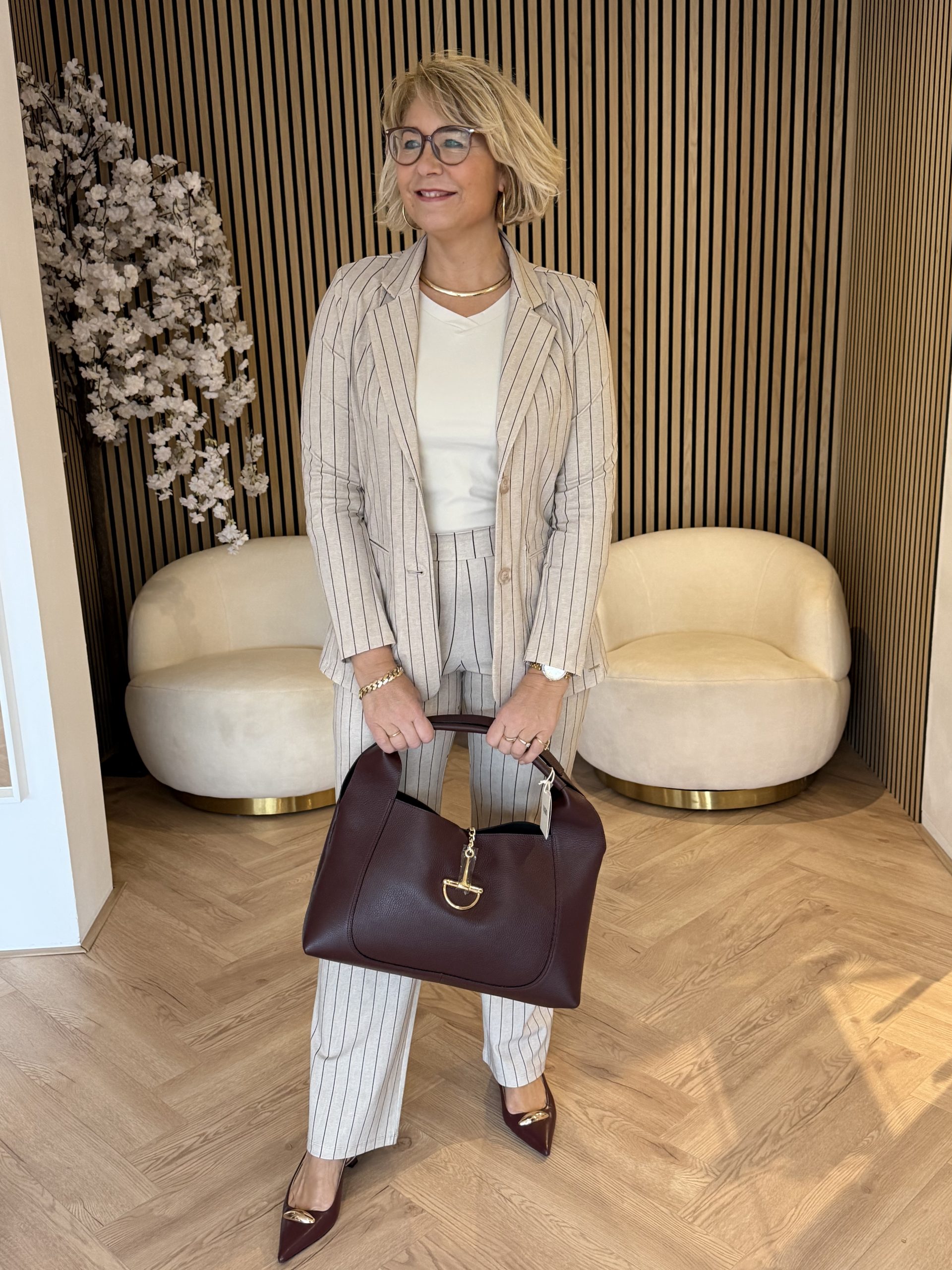 Mi Piace - Blazer Classic Stripe Print - Latte