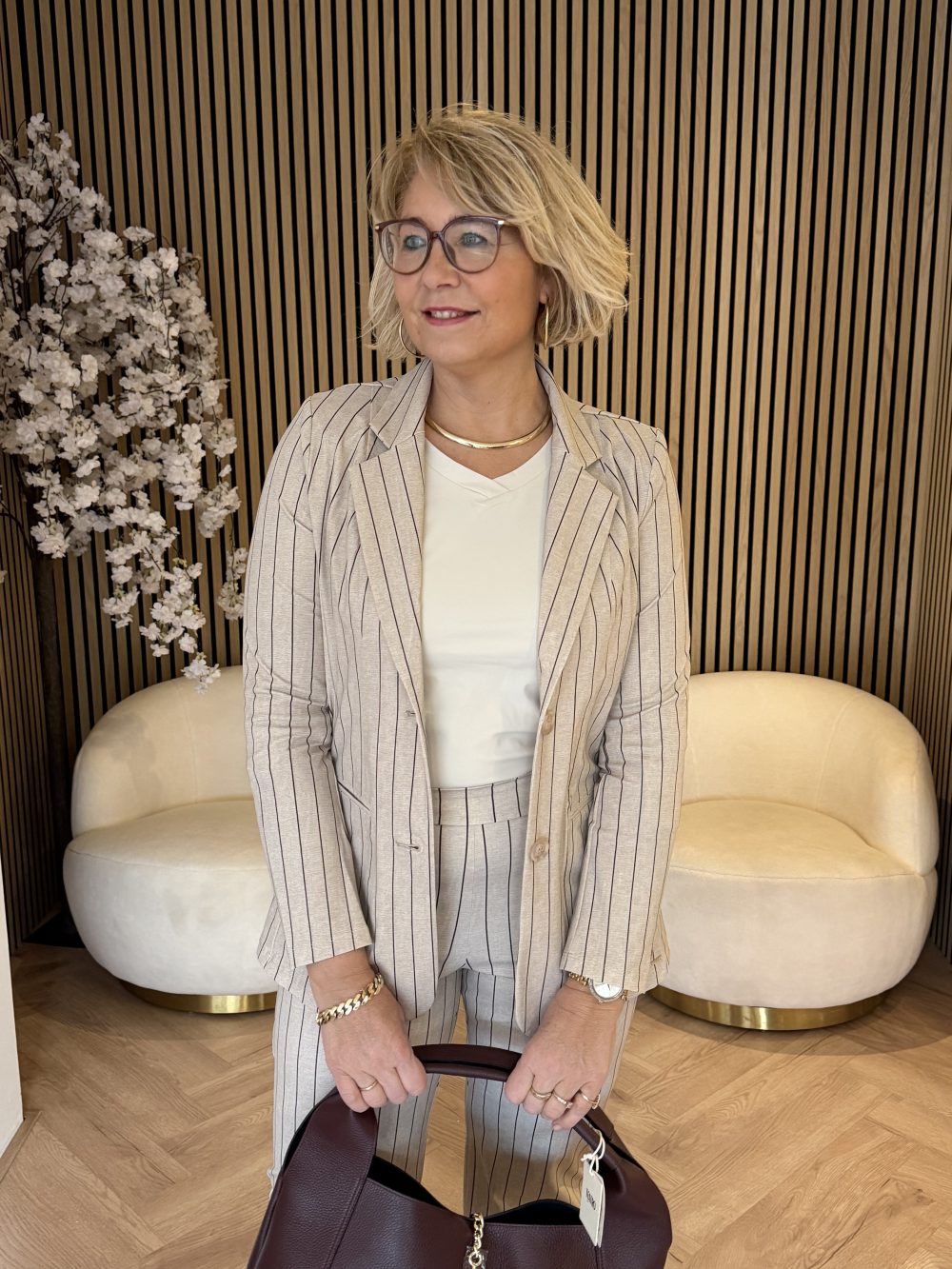 Mi Piace - Blazer Classic Stripe Print - Latte