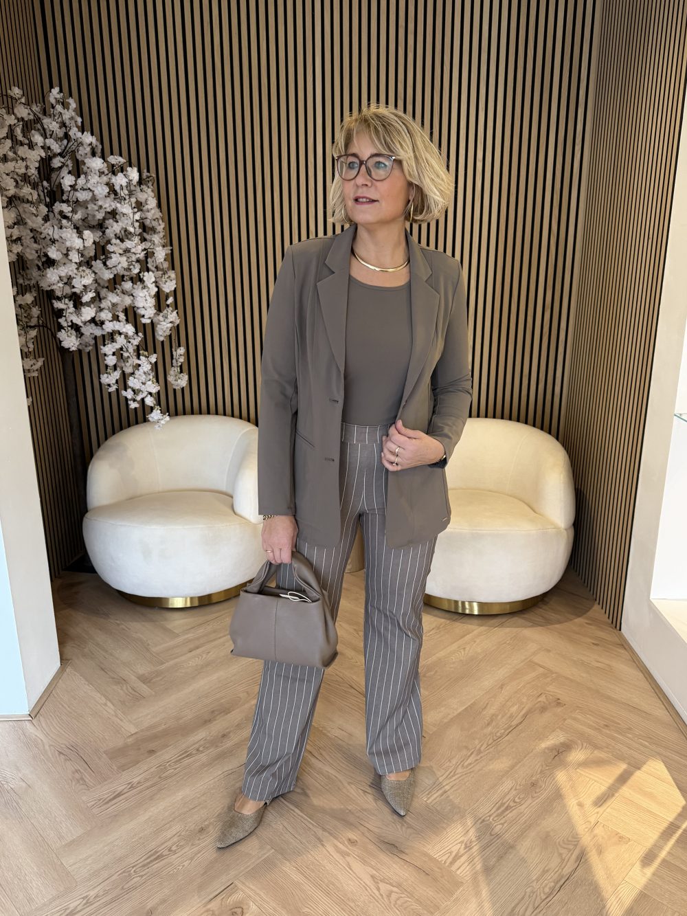 Mi Piace - Trousers Heavy Classic Stripe Print - Falcon