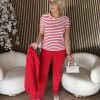 Mi Piace - T-shirt V Hals Stripe - Red | Off W.