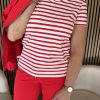 Mi Piace - T-shirt V Hals Stripe - Red | Off W.
