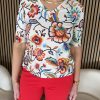 Mi Piace - T Shirt V Neck Embroidered Bloom Print - Multicolour