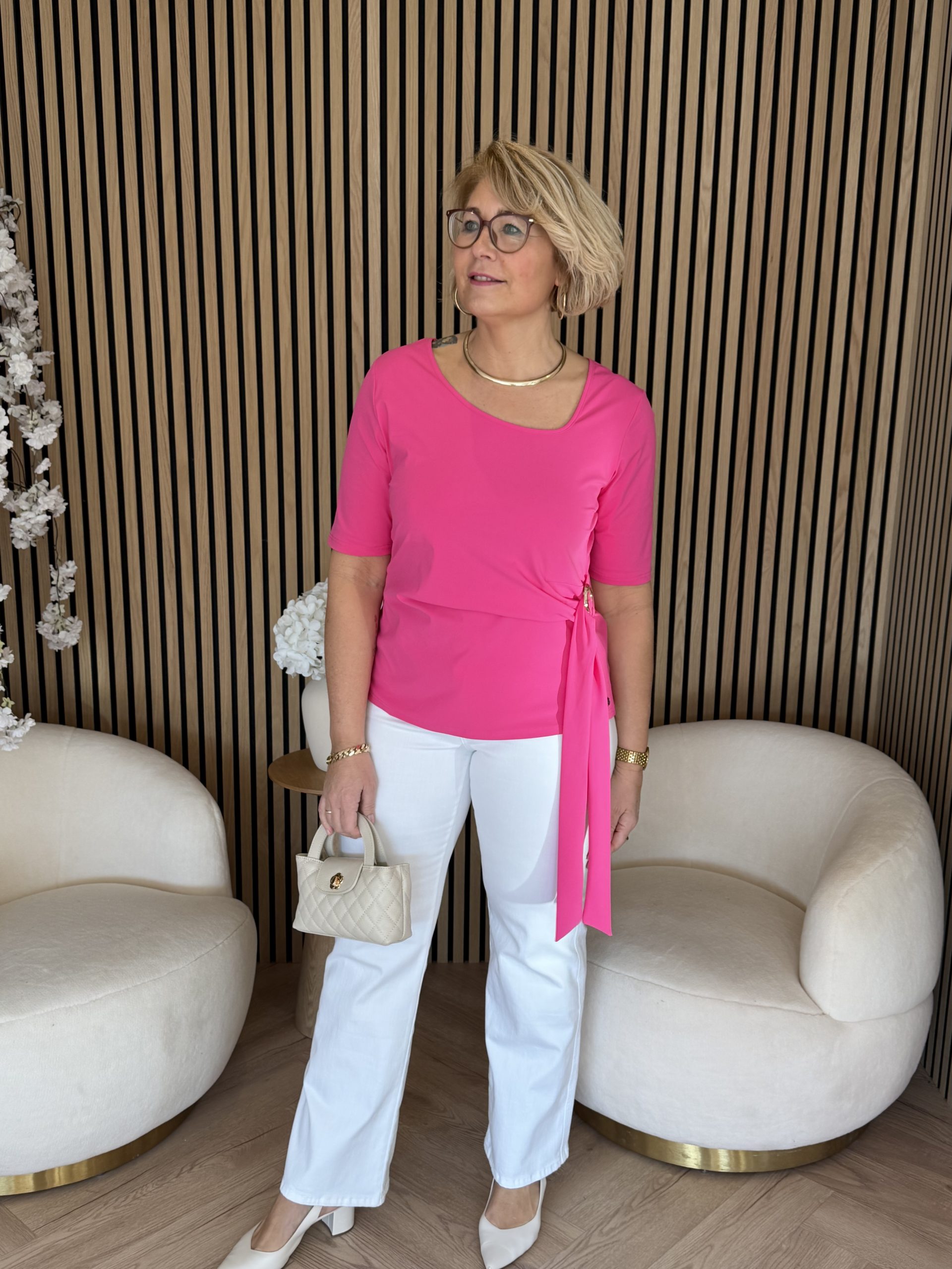 Triple Nine - Top short sleeves with new square neck and strik - Fuchsia