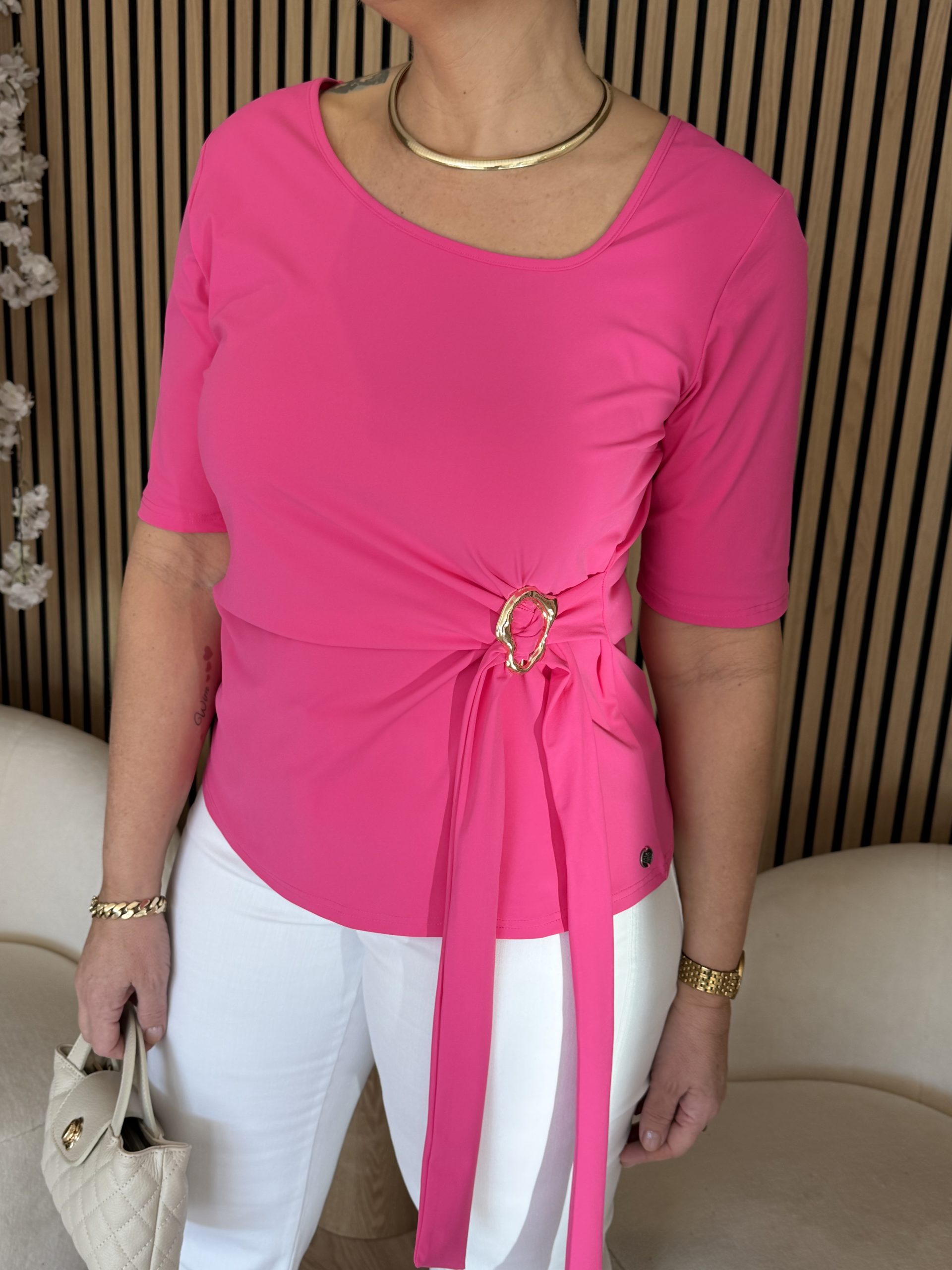 Triple Nine - Top short sleeves with new square neck and strik - Fuchsia