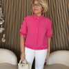 Triple Nine - Blouse with 1 gold button and elastiek - Fuchsia