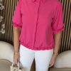 Triple Nine - Blouse with 1 gold button and elastiek - Fuchsia