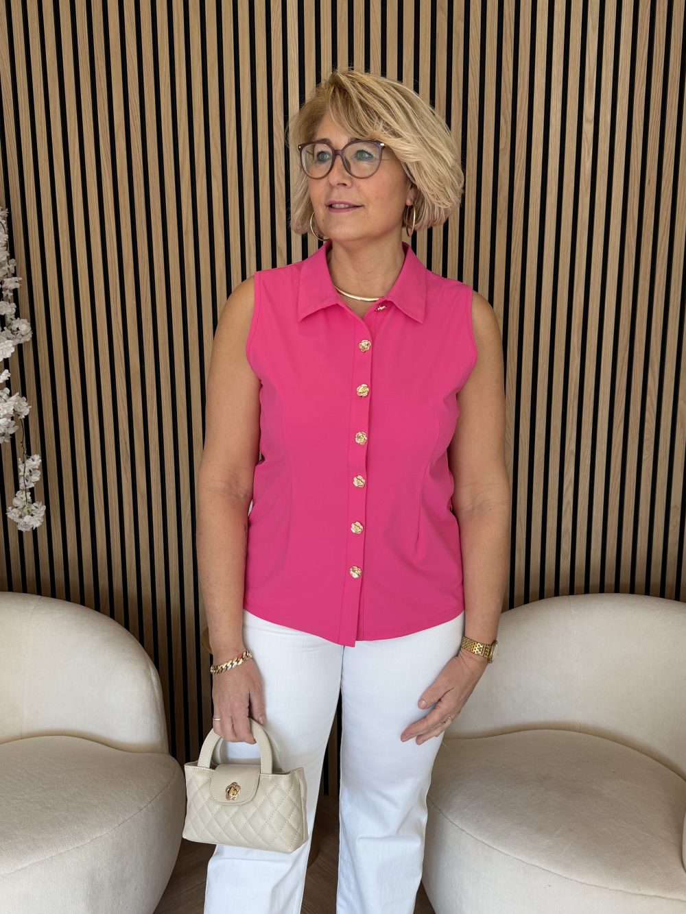 Triple Nine - Blouse cut sleeves with gold buttons - Fuchsia