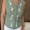 Triple Nine - Blouse cut sleeves with embroidery and cord - Sage green