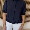 Triple Nine - Blouse with 1 gold button and elastiek - Navy