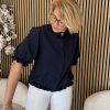Triple Nine - Blouse with 1 gold button and elastiek - Navy