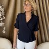 Triple Nine - Blouse with round laces short sleeves - Navy