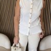 Triple Nine - Blouse cut sleeves with gold buttons - White