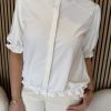Triple Nine - Blouse with 1 Gold Button and Elastiek - White